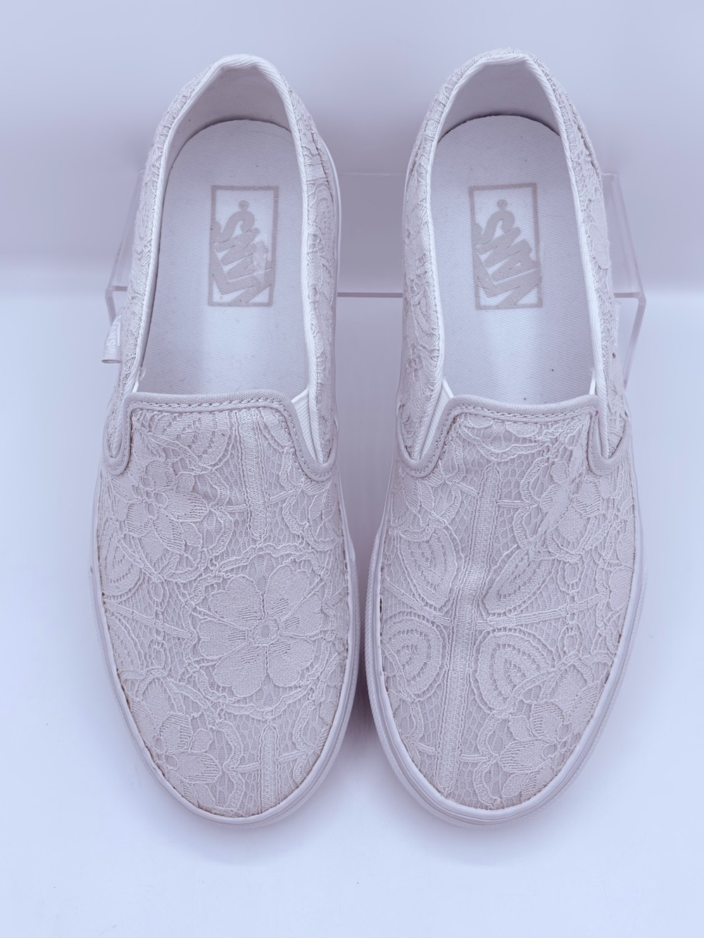 Vans Classic Slip-On Ivory Floral Lace Sneakers Women's 8.5 - Picture 7 of 15
